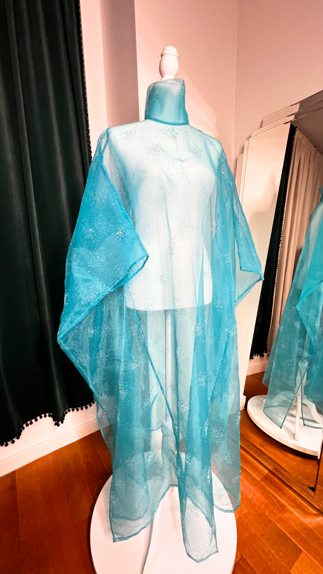 Ice Blue Sparkly Organza, Mock Turtleneck Belted Kaftan