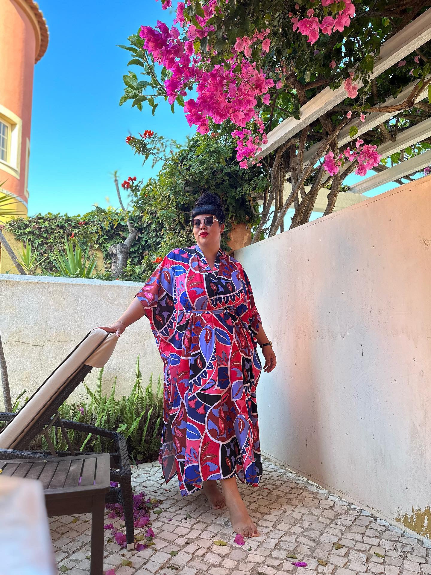 Pucci Inspired Print, Imported Silk Deep V Belted Kaftan