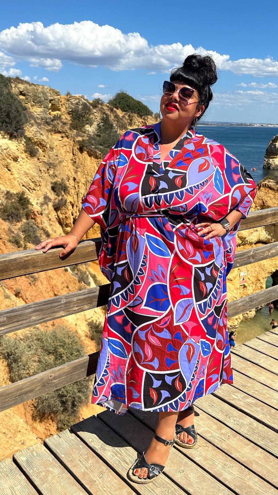 Pucci Inspired Print, Imported Silk Deep V Belted Kaftan